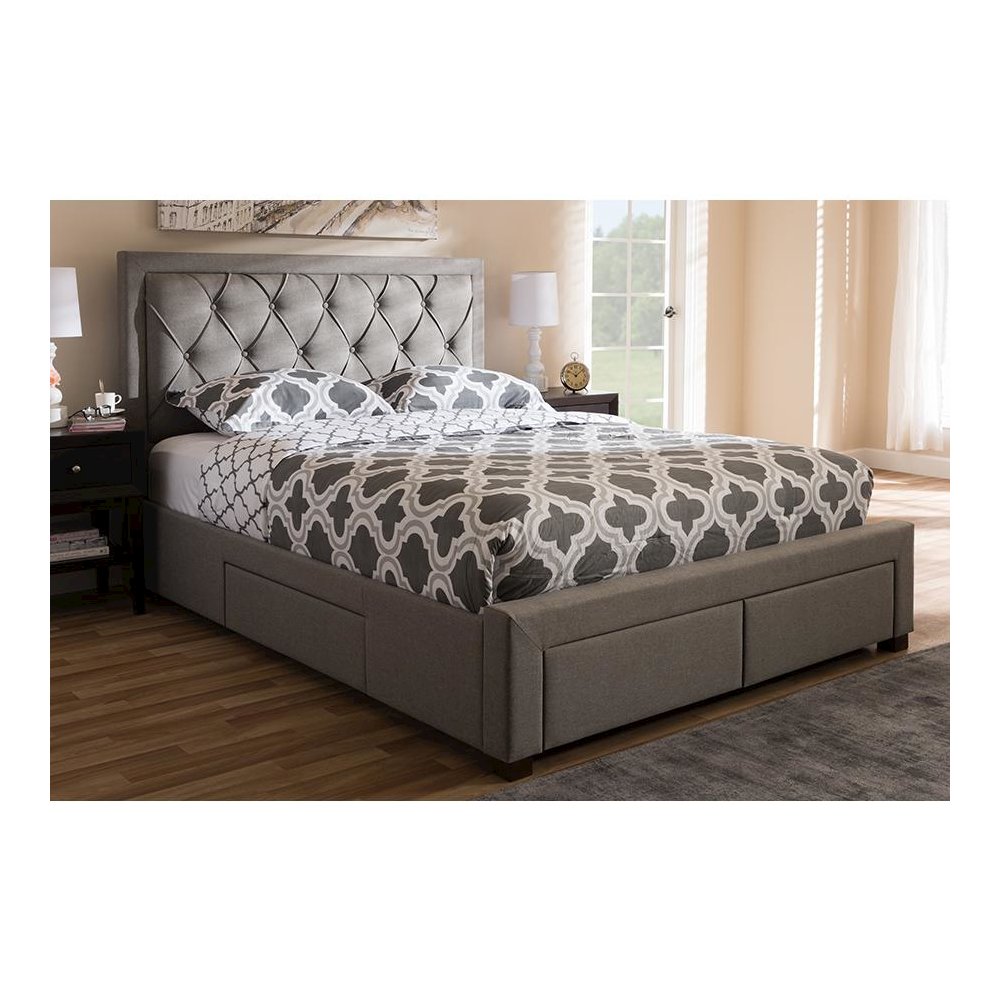 Light Grey Fabric Upholstered King Size Storage Bed. Picture 10