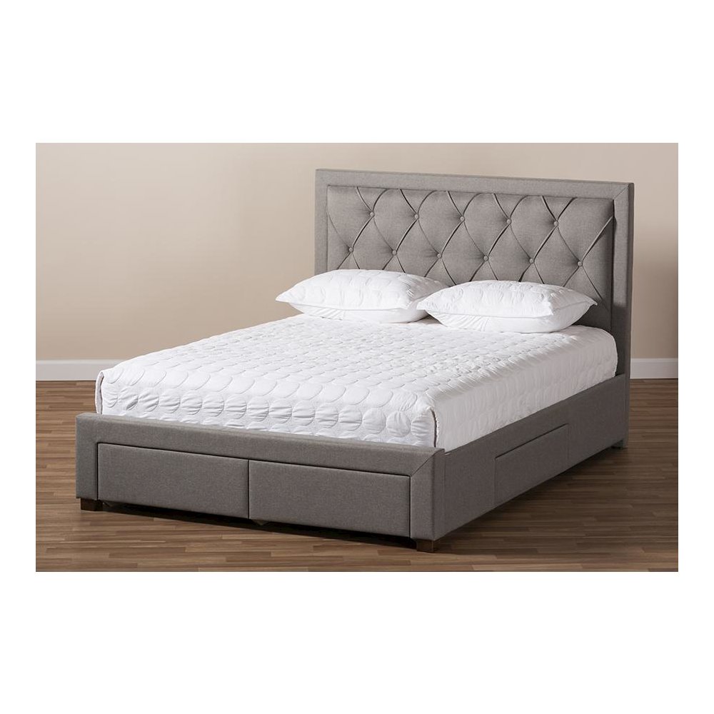 Light Grey Fabric Upholstered King Size Storage Bed. Picture 12