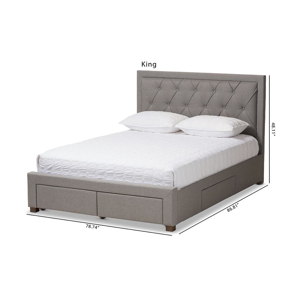 Light Grey Fabric Upholstered King Size Storage Bed. Picture 14