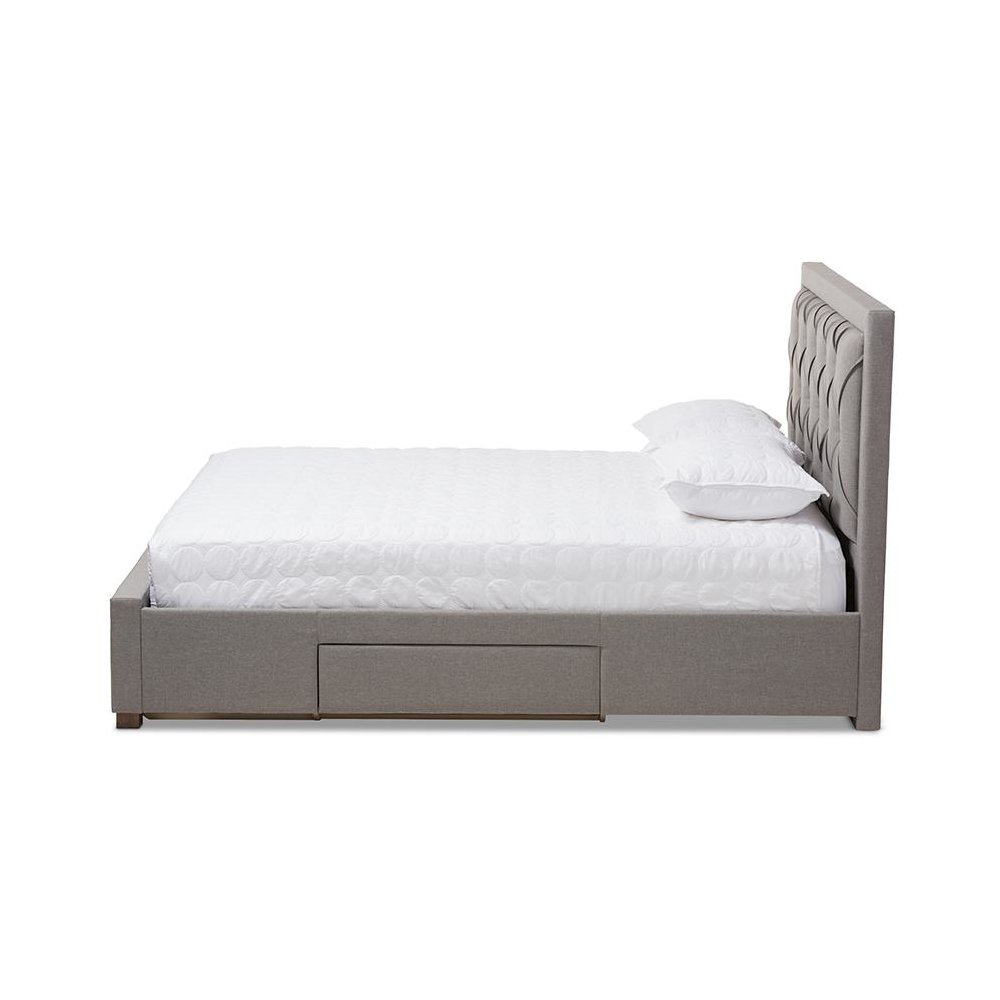 Light Grey Fabric Upholstered King Size Storage Bed. Picture 3