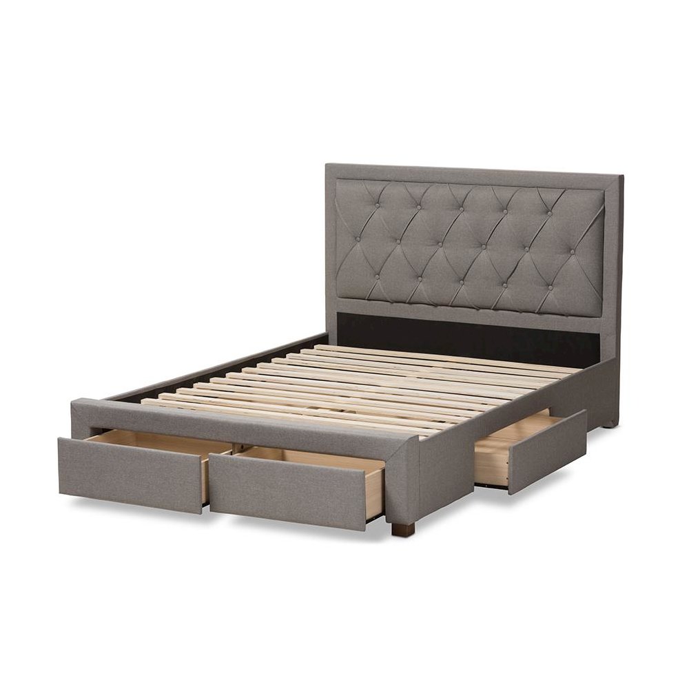 Light Grey Fabric Upholstered King Size Storage Bed. Picture 5