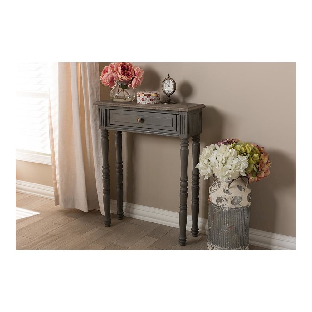 Noemie Country Cottage Farmhouse Brown Finished 1-Drawer Console Table. Picture 23
