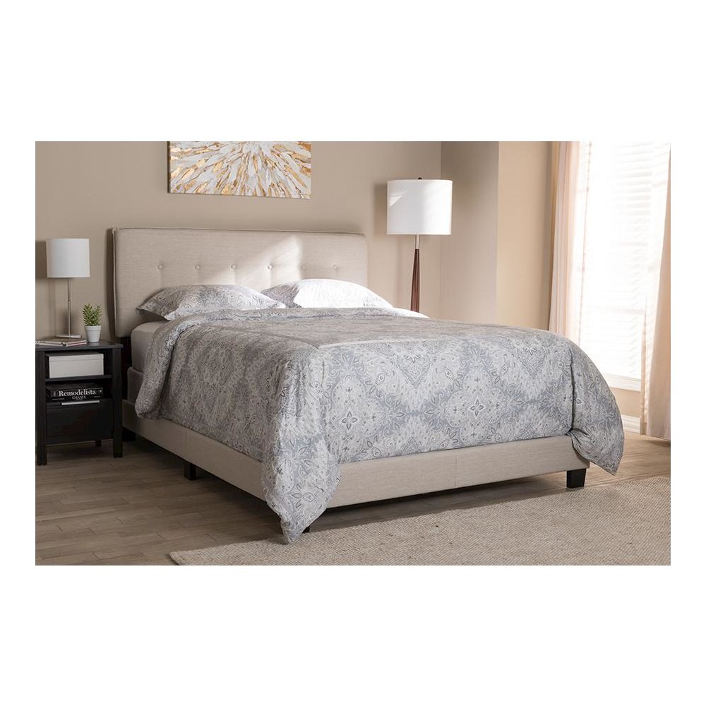 Audrey Modern and Contemporary Light Beige Fabric Upholstered Full Size Bed. Picture 21