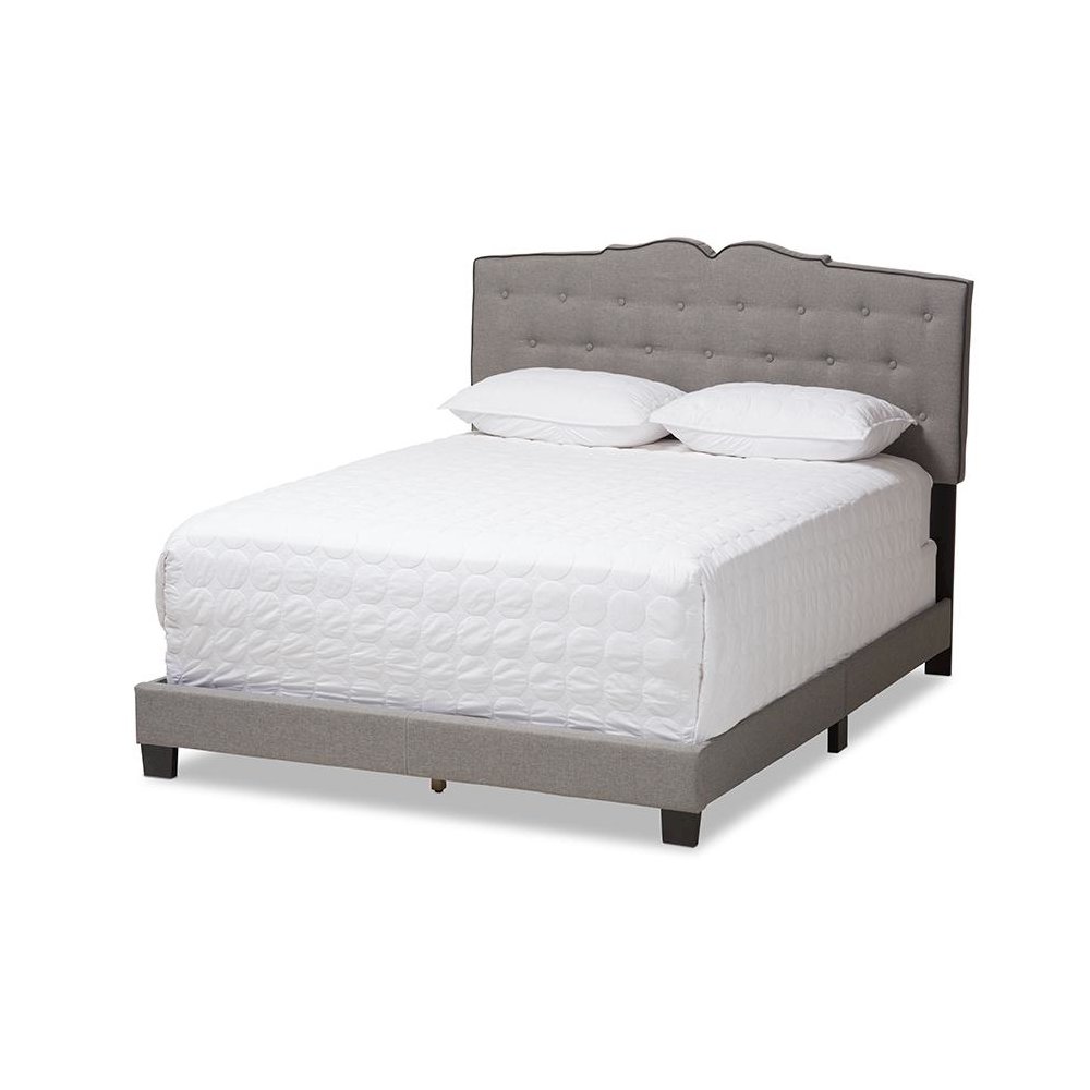 Vivienne Modern and Contemporary Light Grey Fabric Upholstered Queen Size Bed. Picture 1