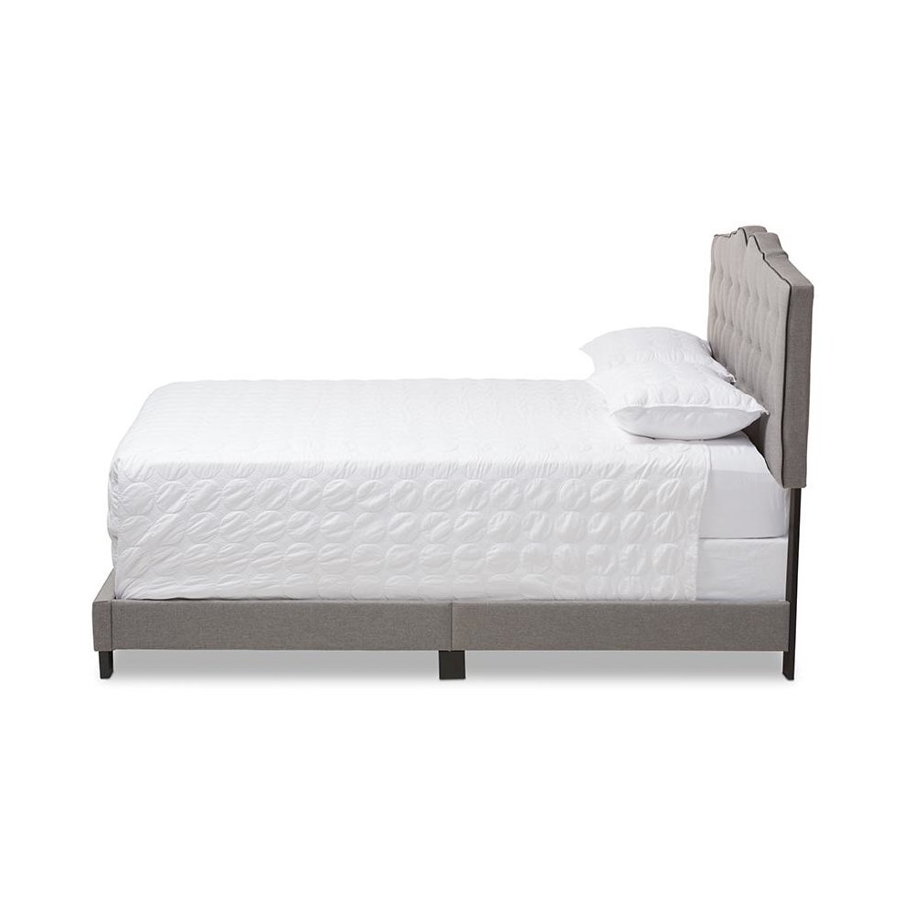 Vivienne Modern and Contemporary Light Grey Fabric Upholstered Queen Size Bed. Picture 2
