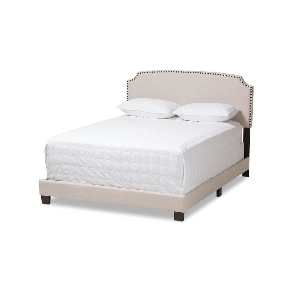 Odette Modern and Contemporary Light Beige Fabric Upholstered Queen Size Bed. Picture 1