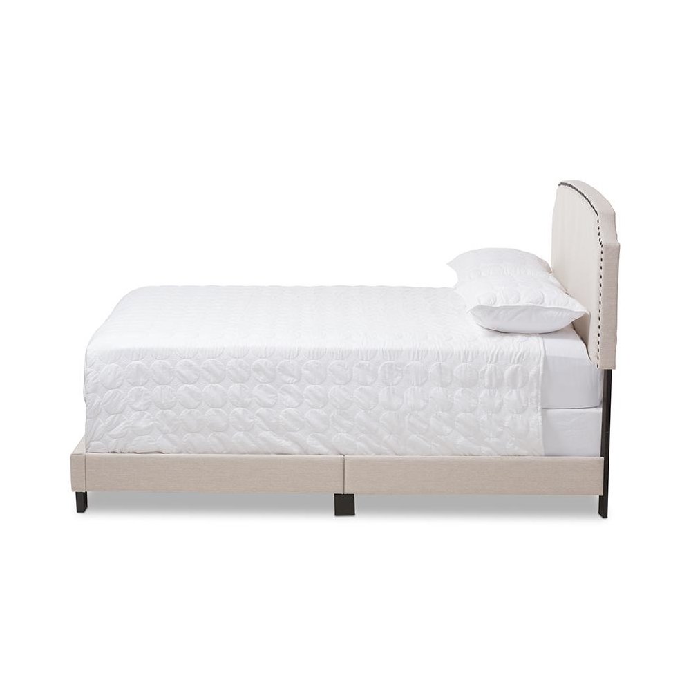 Odette Modern and Contemporary Light Beige Fabric Upholstered Queen Size Bed. Picture 2