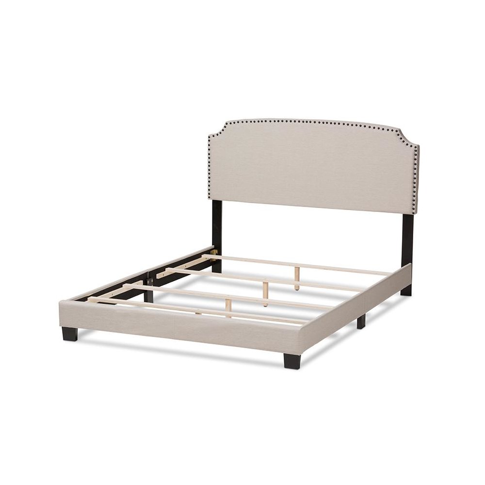 Odette Modern and Contemporary Light Beige Fabric Upholstered Queen Size Bed. Picture 3