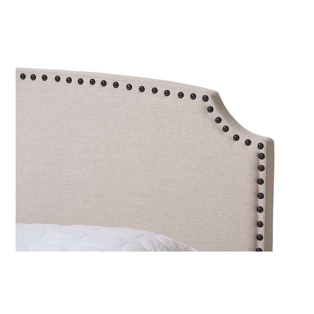 Odette Modern and Contemporary Light Beige Fabric Upholstered Queen Size Bed. Picture 4