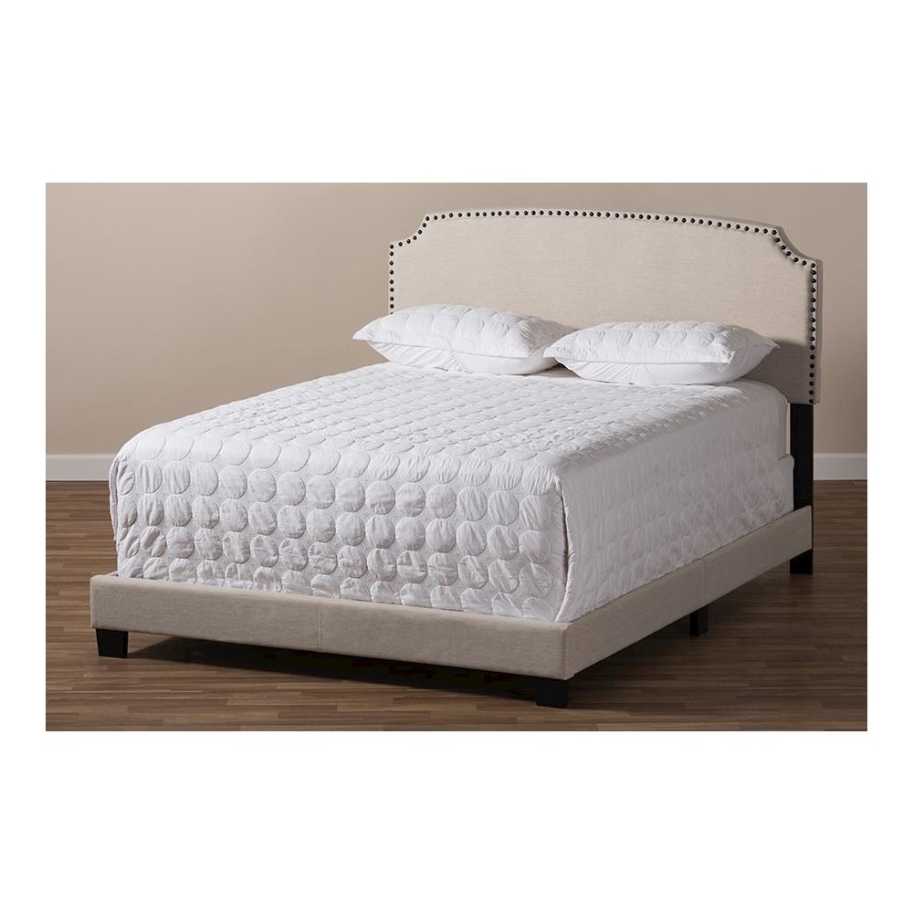 Odette Modern and Contemporary Light Beige Fabric Upholstered Queen Size Bed. Picture 7