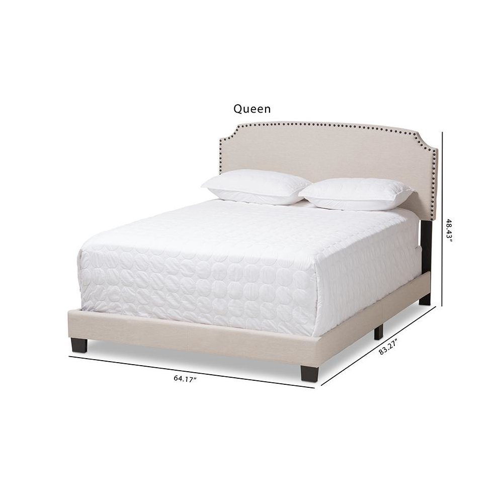 Odette Modern and Contemporary Light Beige Fabric Upholstered Queen Size Bed. Picture 9