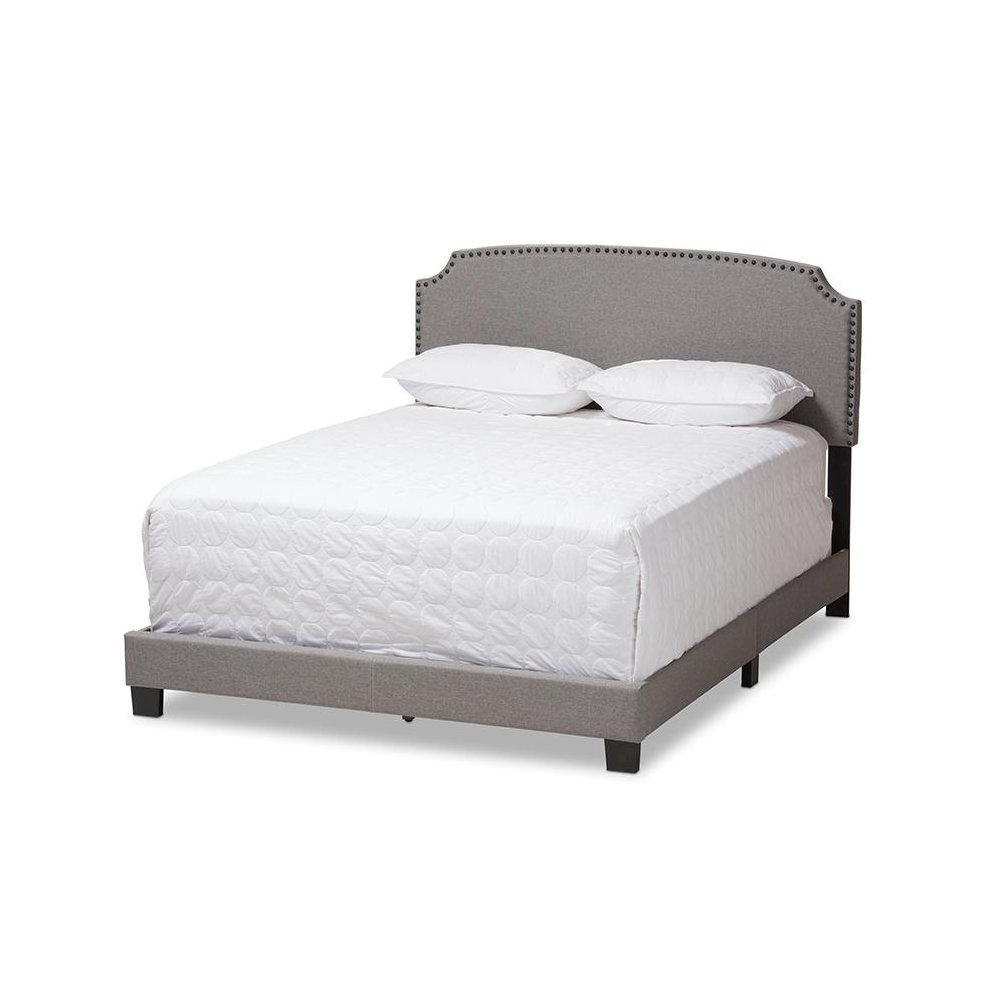 Odette Modern and Contemporary Light Grey Fabric Upholstered Queen Size Bed. Picture 1