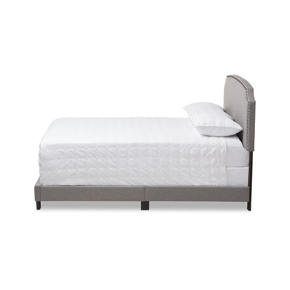 Odette Modern and Contemporary Light Grey Fabric Upholstered Queen Size Bed. Picture 2