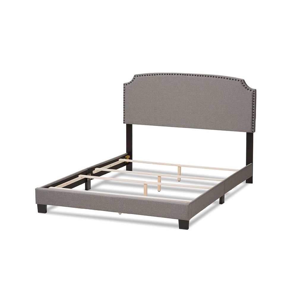 Odette Modern and Contemporary Light Grey Fabric Upholstered Queen Size Bed. Picture 3