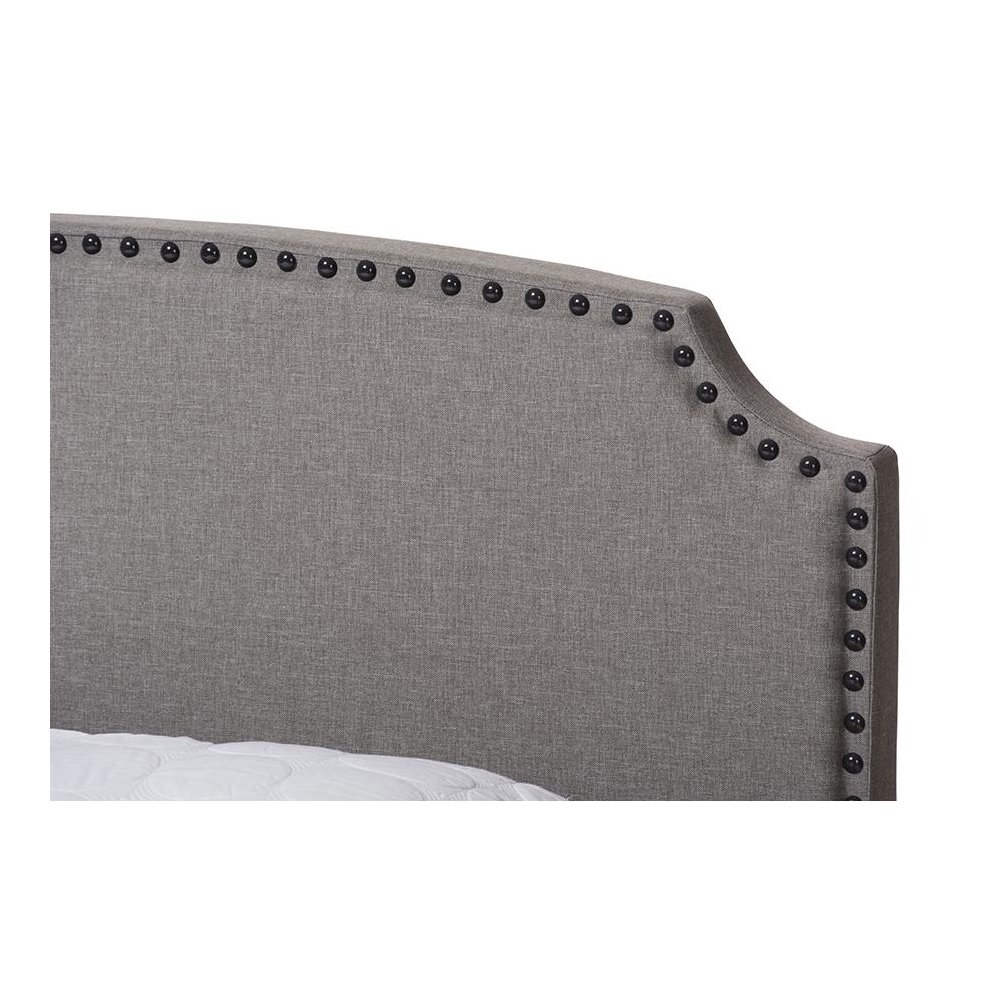 Odette Modern and Contemporary Light Grey Fabric Upholstered Queen Size Bed. Picture 4