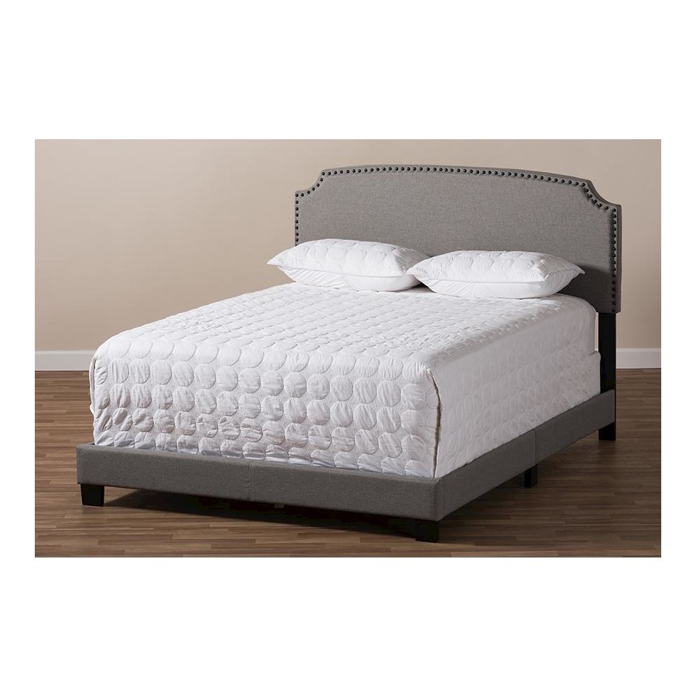 Odette Modern and Contemporary Light Grey Fabric Upholstered Queen Size Bed. Picture 7