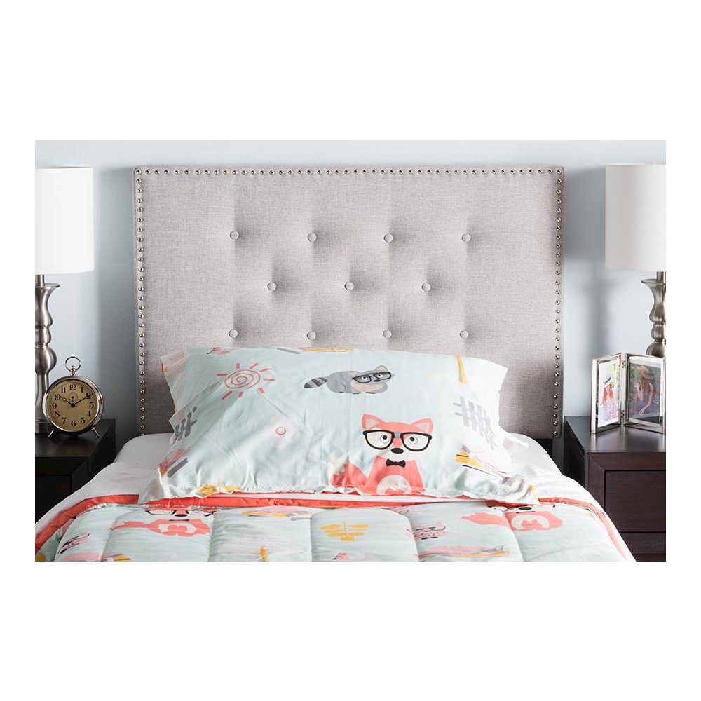 Greyish Beige Fabric Upholstered Twin Size Headboard. Picture 13