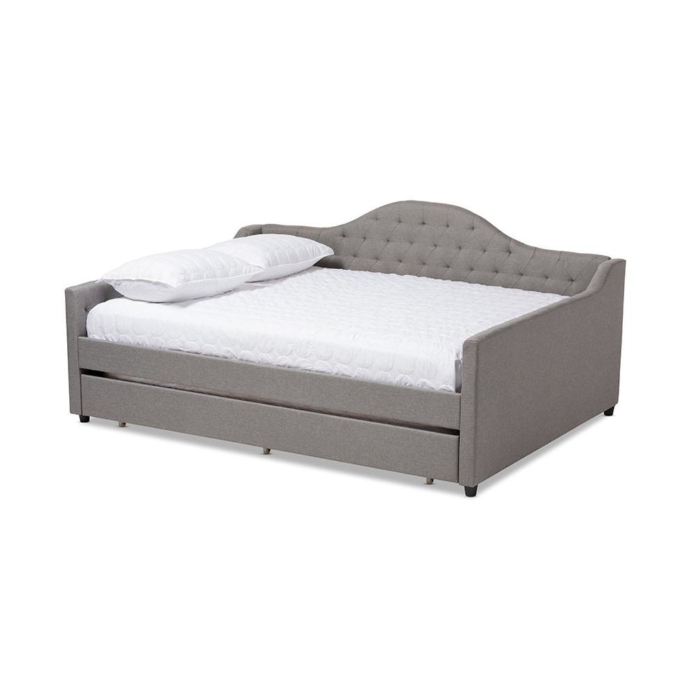 Grey Fabric Upholstered Queen Size Daybed with Trundle. Picture 1