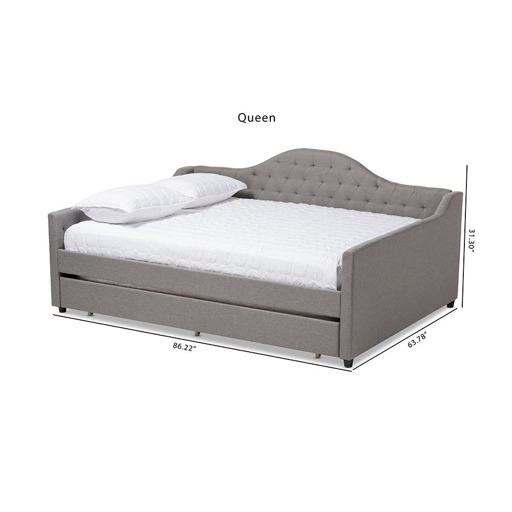 Grey Fabric Upholstered Queen Size Daybed with Trundle. Picture 11