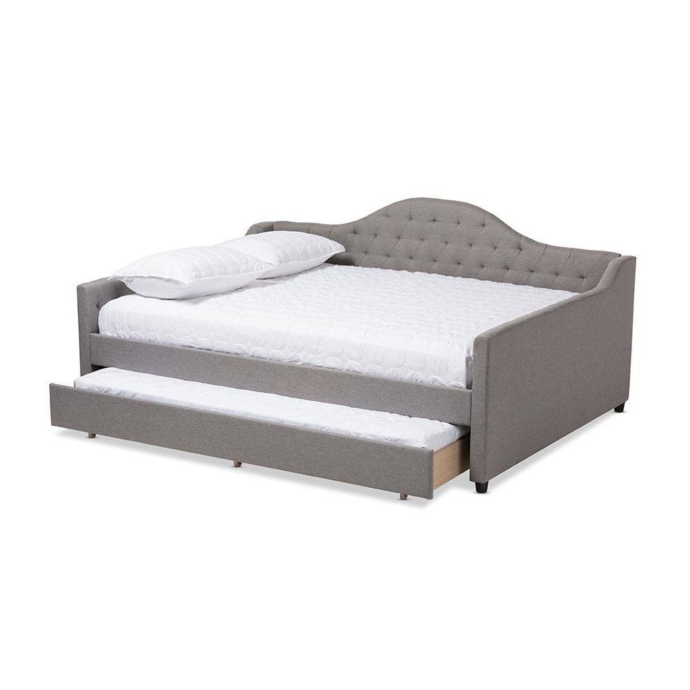 Grey Fabric Upholstered Queen Size Daybed with Trundle. Picture 2