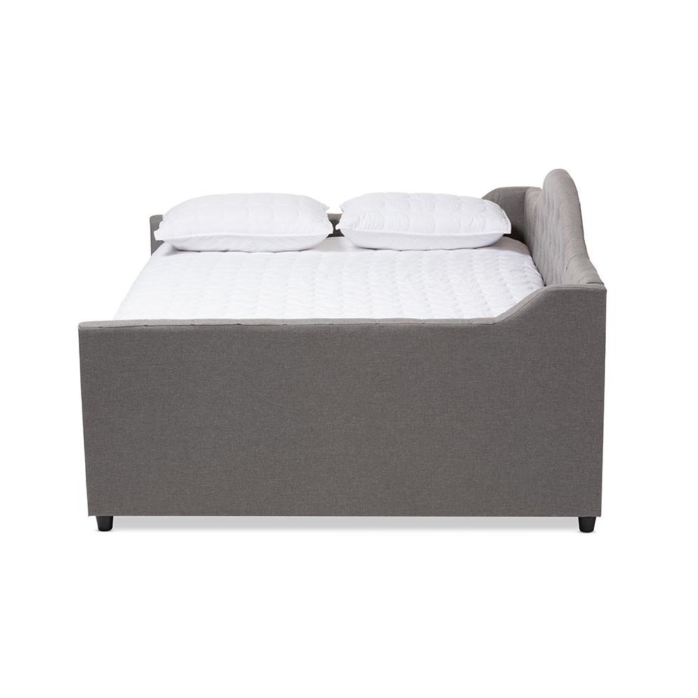 Grey Fabric Upholstered Queen Size Daybed with Trundle. Picture 3