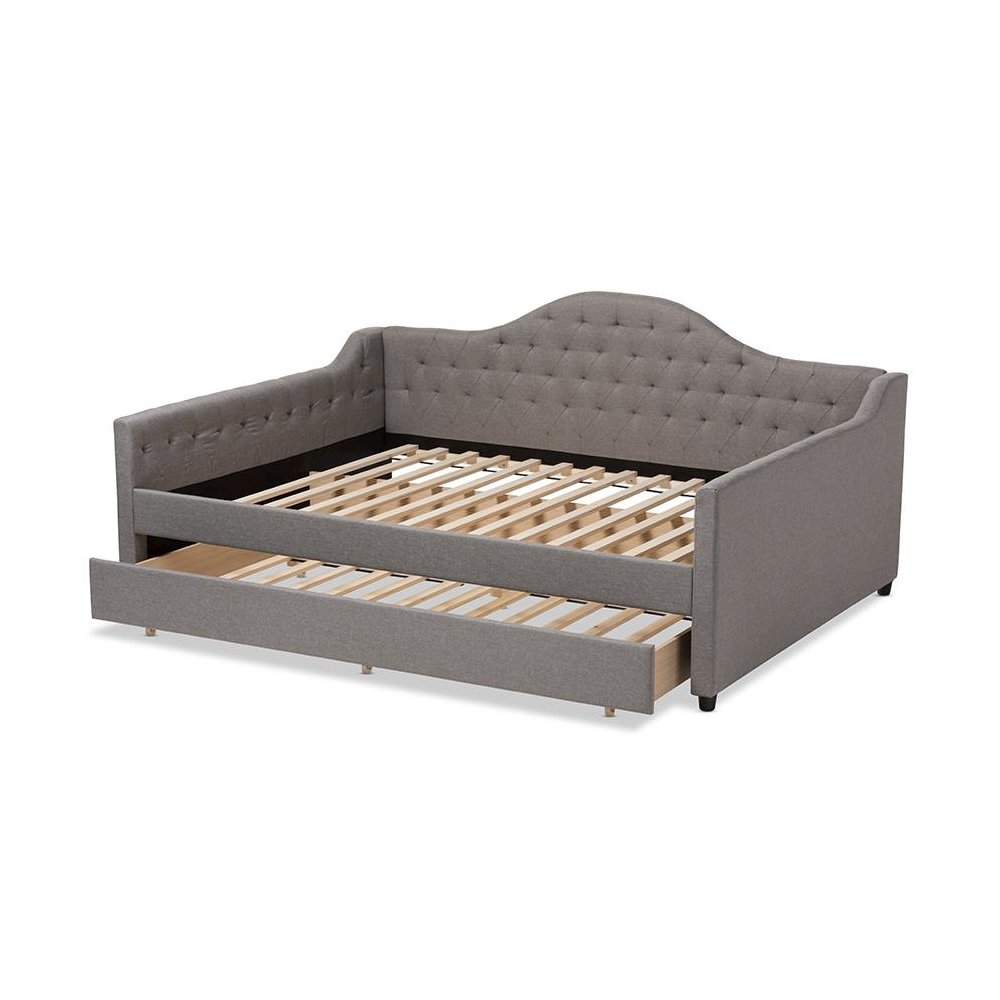 Grey Fabric Upholstered Queen Size Daybed with Trundle. Picture 5