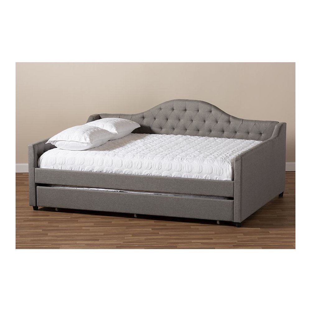Grey Fabric Upholstered Queen Size Daybed with Trundle. Picture 9