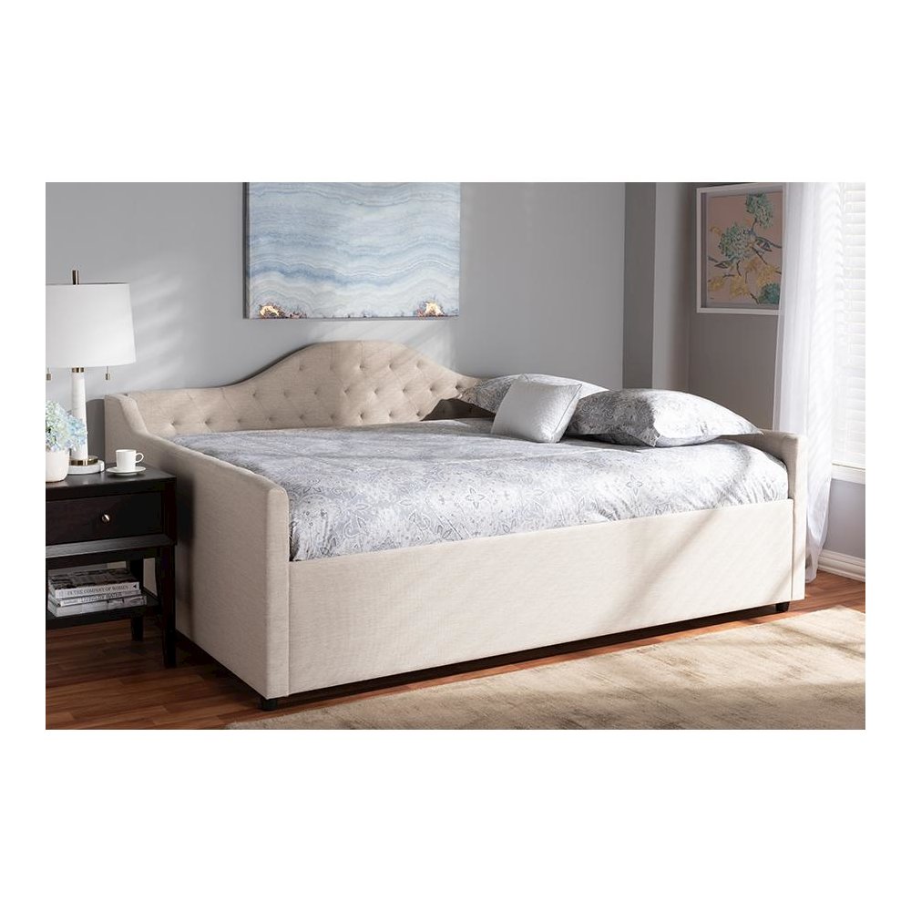 Eliza Modern and Contemporary Light Beige Fabric Upholstered Full Size Daybed. Picture 17