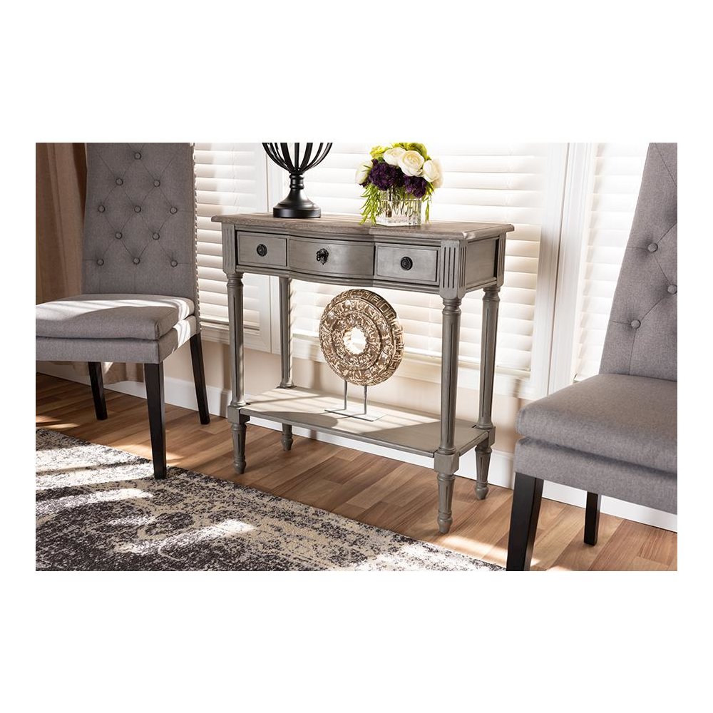 Baxton Studio Noelle French Provincial Gray Finished 1-Drawer Wood Console Table. Picture 21