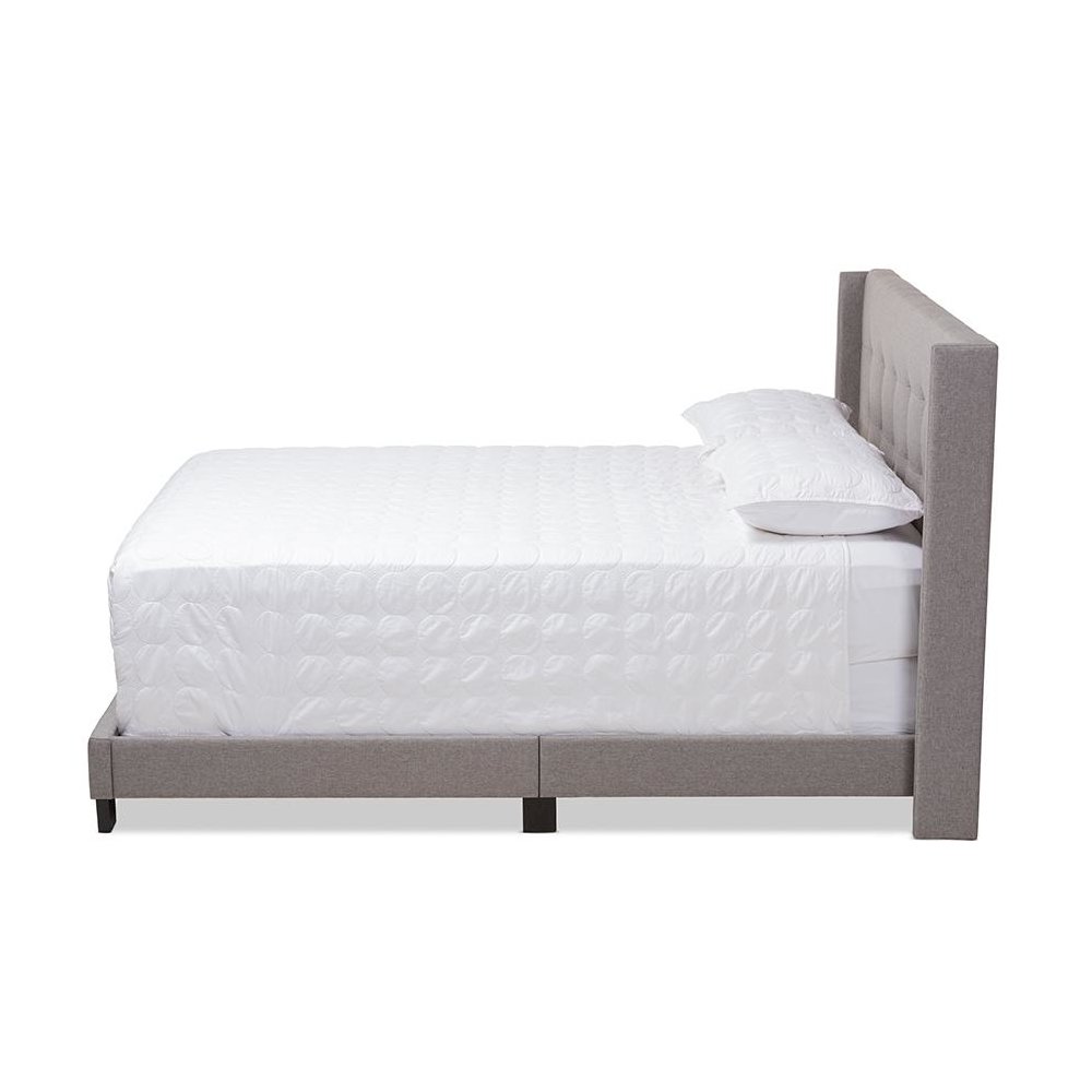 Lisette Modern and Contemporary Grey Fabric Upholstered King Size Bed. Picture 2