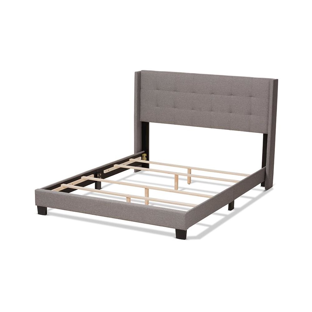Lisette Modern and Contemporary Grey Fabric Upholstered King Size Bed. Picture 3