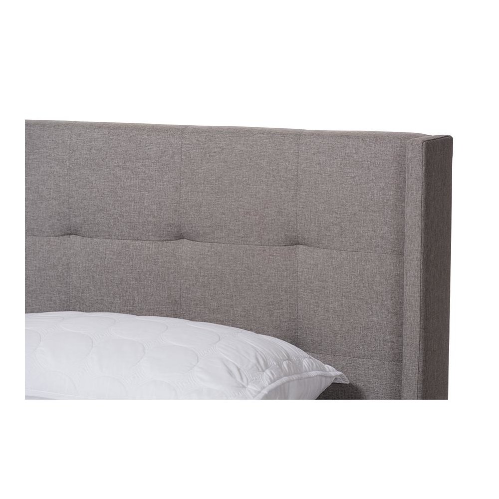 Lisette Modern and Contemporary Grey Fabric Upholstered King Size Bed. Picture 4