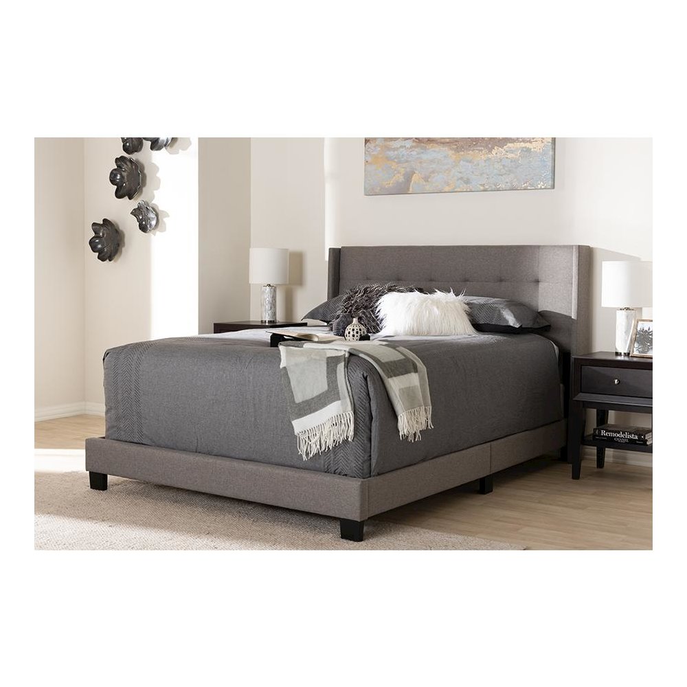 Lisette Modern and Contemporary Grey Fabric Upholstered King Size Bed. Picture 6