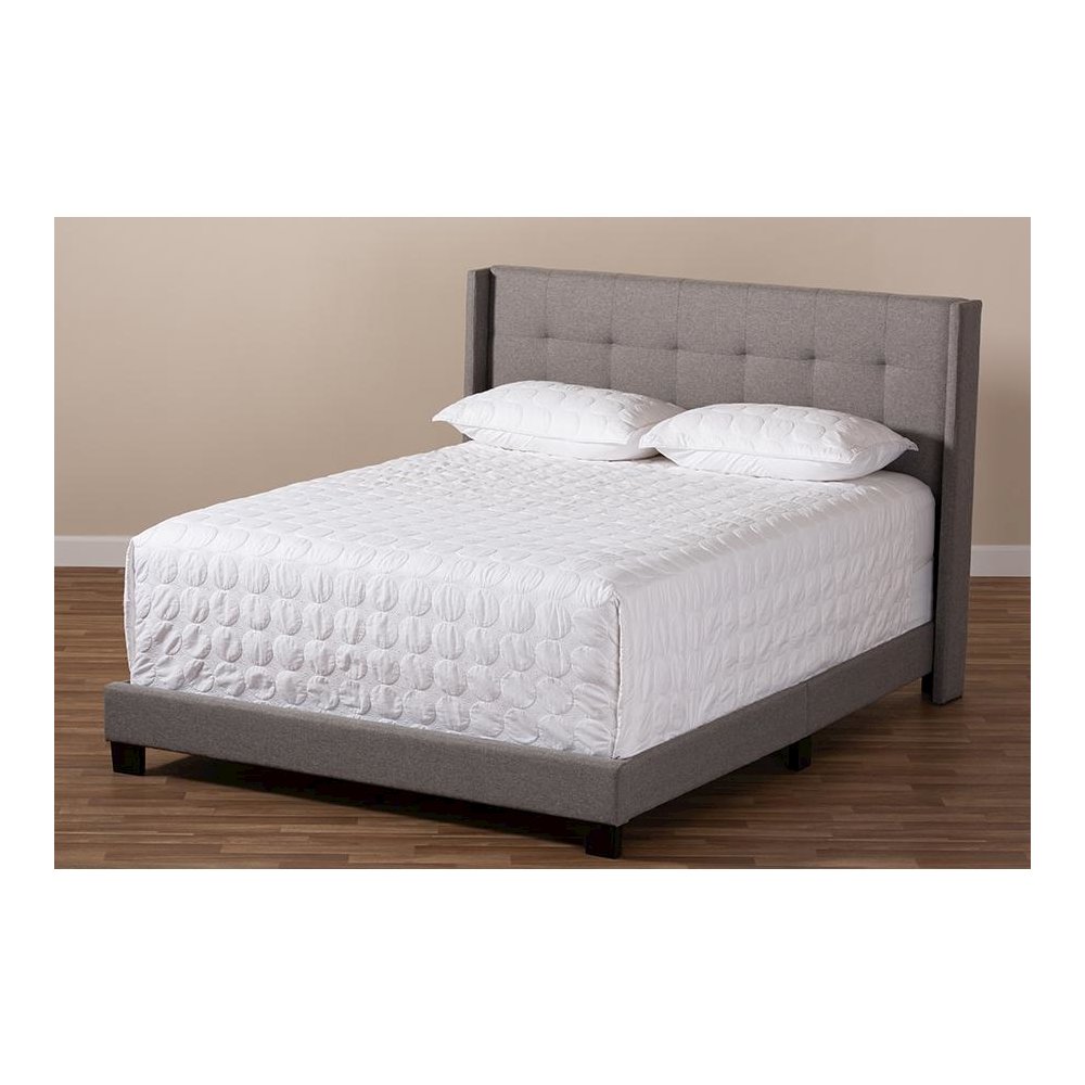 Lisette Modern and Contemporary Grey Fabric Upholstered King Size Bed. Picture 7