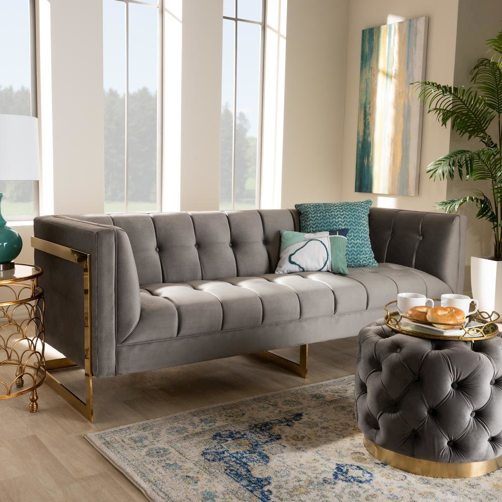 Button Tufted Sofa with Gold-Tone Frame. Picture 18