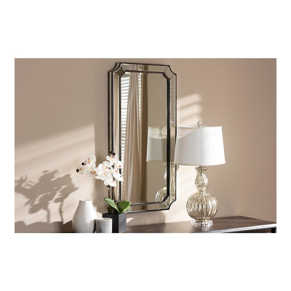 Baxton Studio Romina Art Deco Antique Silver Finished Accent Wall Mirror. Picture 4