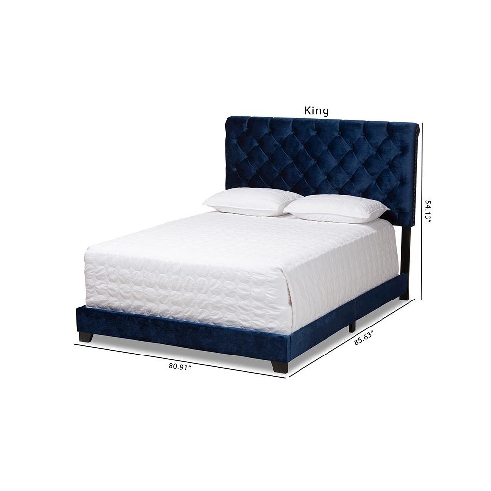 Baxton Studio Candace Luxe and Glamour Navy Velvet Upholstered Queen Size Bed. Picture 10