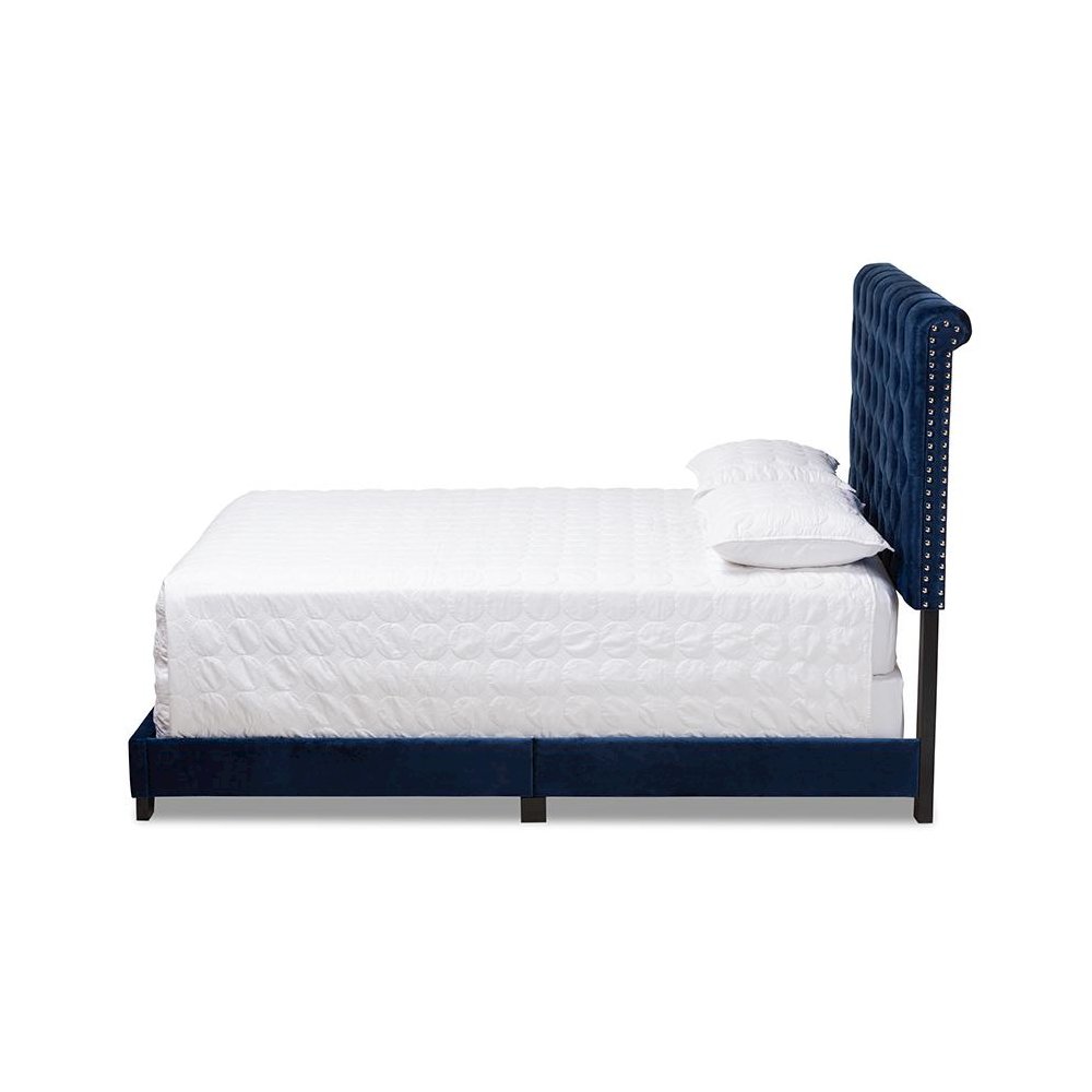 Baxton Studio Candace Luxe and Glamour Navy Velvet Upholstered Queen Size Bed. Picture 2