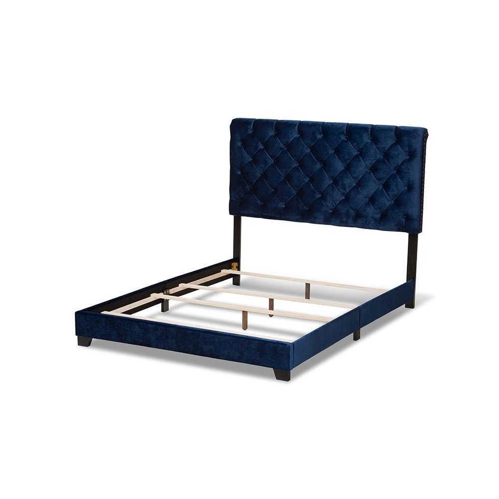 Baxton Studio Candace Luxe and Glamour Navy Velvet Upholstered Queen Size Bed. Picture 3