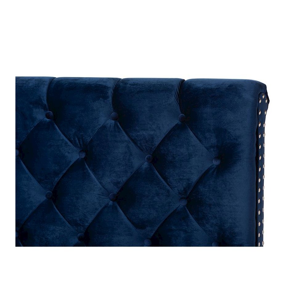 Baxton Studio Candace Luxe and Glamour Navy Velvet Upholstered Queen Size Bed. Picture 4