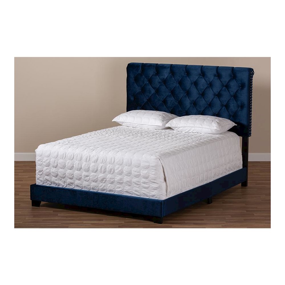 Baxton Studio Candace Luxe and Glamour Navy Velvet Upholstered Queen Size Bed. Picture 7