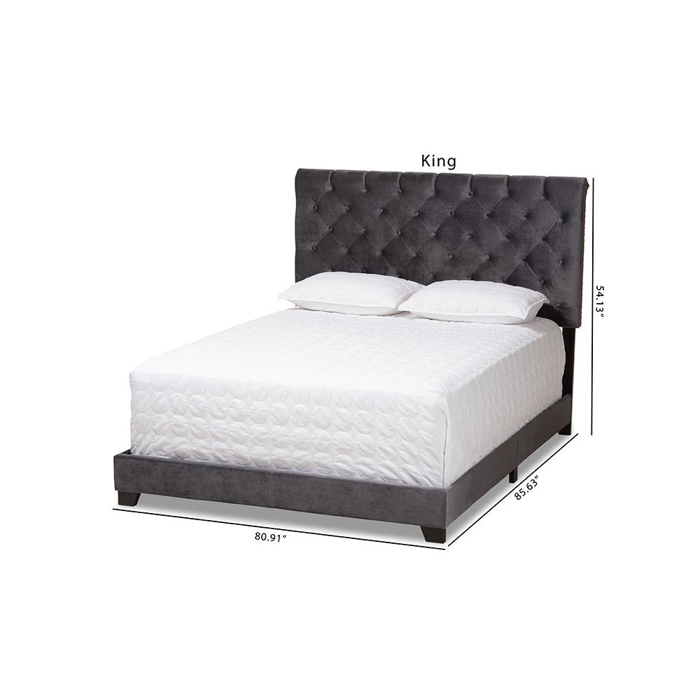 Candace Luxe and Glamour Dark Grey Velvet Upholstered Queen Size Bed. Picture 10