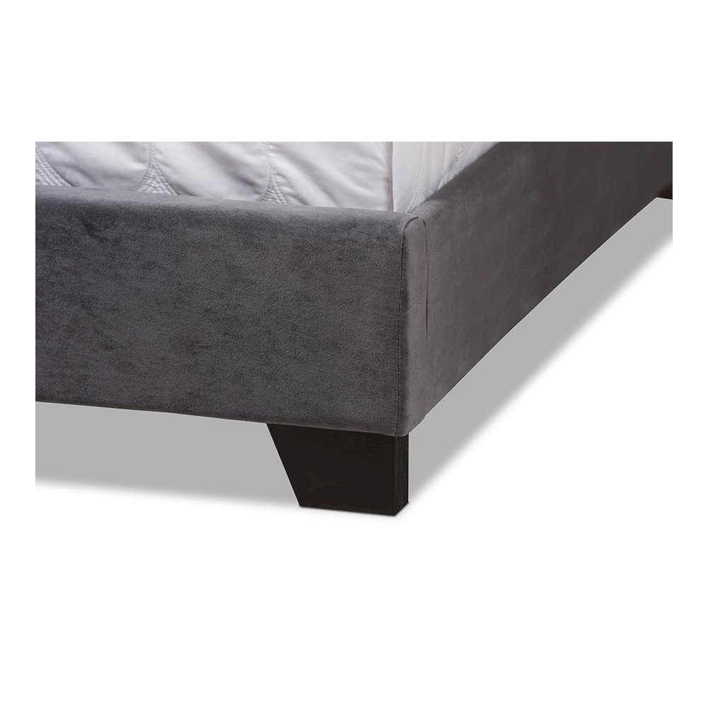 Candace Luxe and Glamour Dark Grey Velvet Upholstered Queen Size Bed. Picture 5