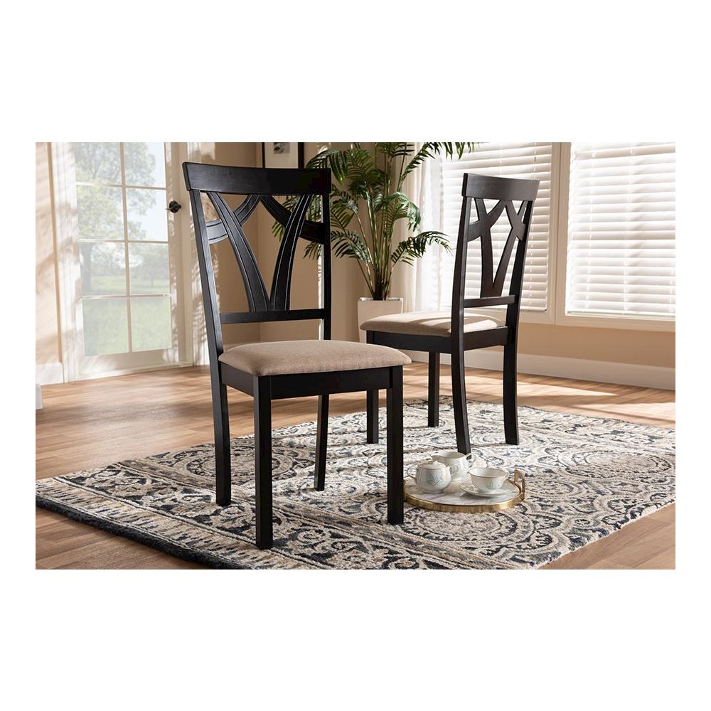 Sand Fabric Upholstered and Espresso Brown Finished Dining Chair Set of 2. Picture 15