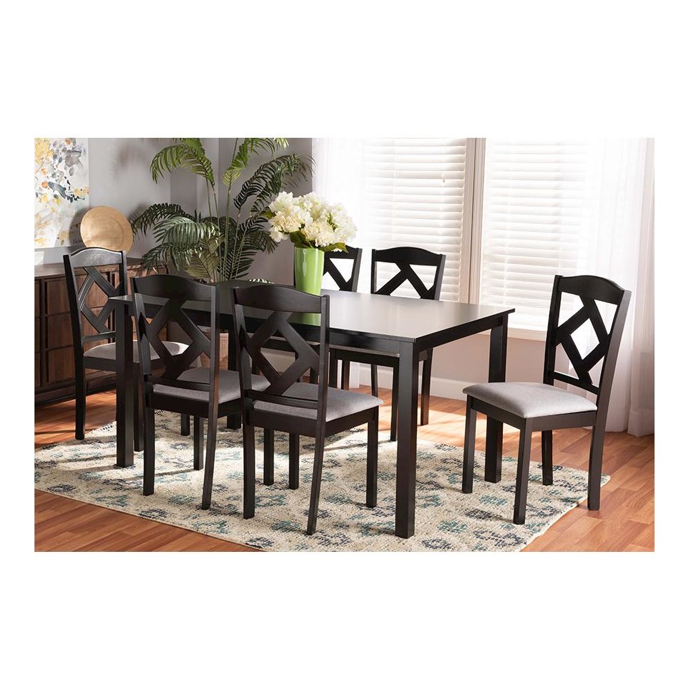 Dark Brown Finished Wood 7-Piece Dining Set. Picture 21