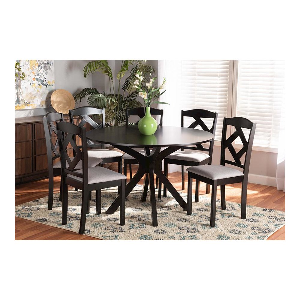 Dark Brown Finished Wood 7-Piece Dining Set. Picture 21