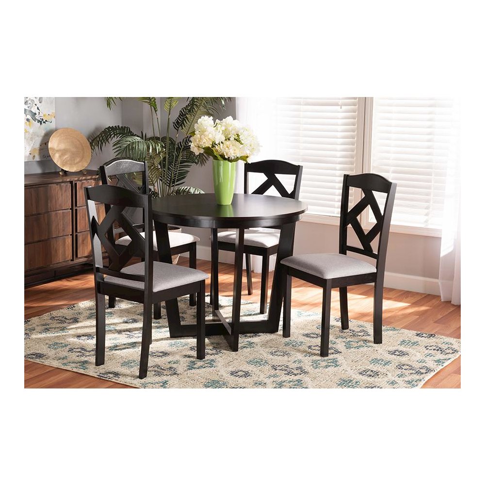 Dark Brown Finished Wood 5-Piece Dining Set. Picture 21