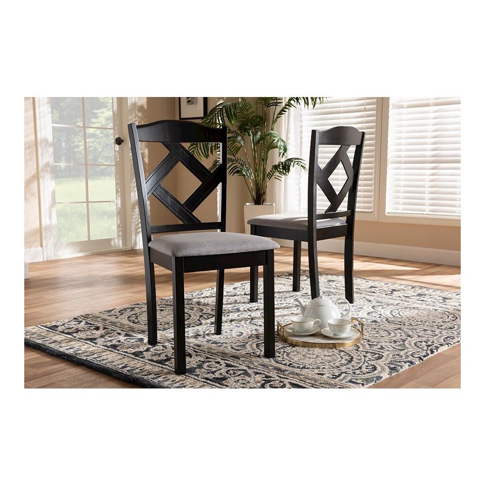 Grey Fabric Upholstered and Espresso Brown Finished Dining Chair Set of 2. Picture 15