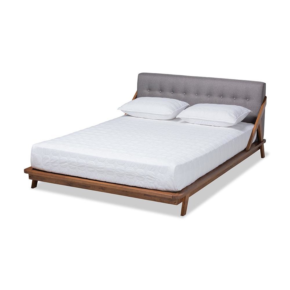 Sante Mid-Century Modern Grey Fabric Upholstered Wood King Size Platform Bed. Picture 1