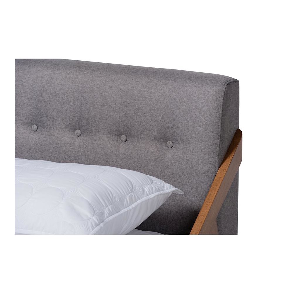 Sante Mid-Century Modern Grey Fabric Upholstered Wood Queen Size Platform Bed. Picture 4
